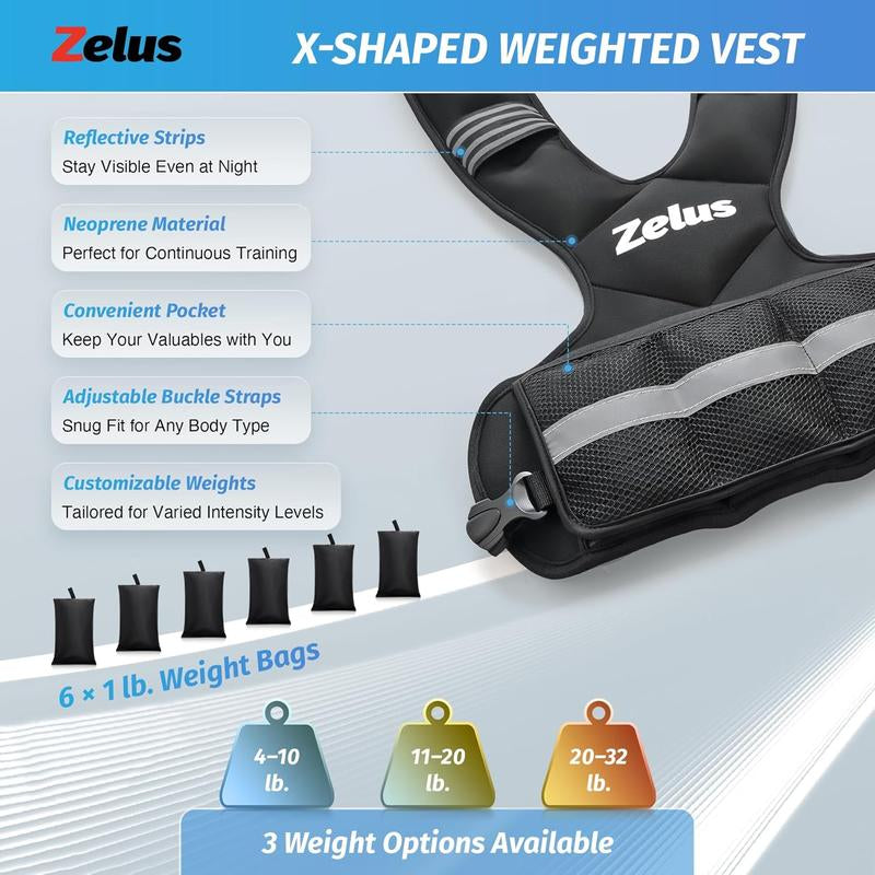 【Labor Day Sale】Zelus Weighted Vest 4-10Lb/11-20Lb/20-32Lb for Men and Women, with 6 Ironsand Weights for Workout & Running, Body Weight Training & Rucking, Gym Outfits, Fitness,Fittok Trend, Bone Health, Core & Posture Boost, All Seasons, Gift Idea